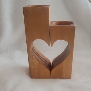 Rustic Heart-Shaped Wooden Candle Holder